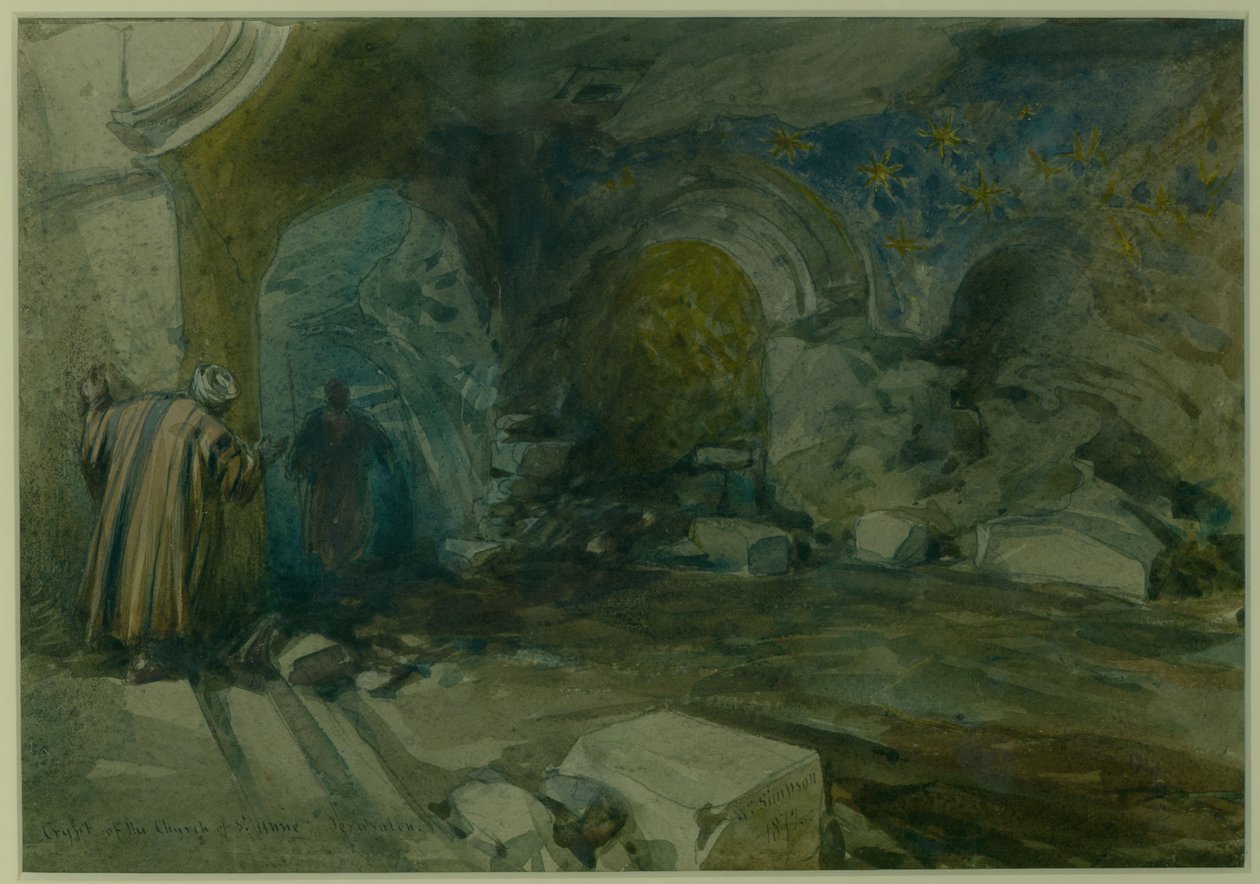 A Szent Anna-templom kriptája, Jeruzsálem, 1872 (wc és ceruza papíron) alkotó: William Crimea Simpson