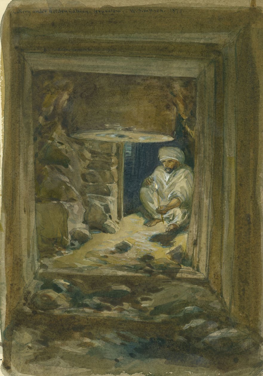 Galéria az Aranykapu alatt, Jeruzsálem, 1871 (wc és ceruza, papír) alkotó: William Crimea Simpson
