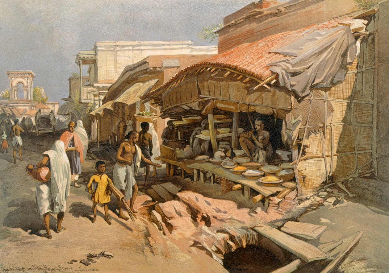 Bennszülött bolt egy kalkuttai bazárban, az "Ancient and Modern India"-ból, 1867 alkotó: William Crimea Simpson