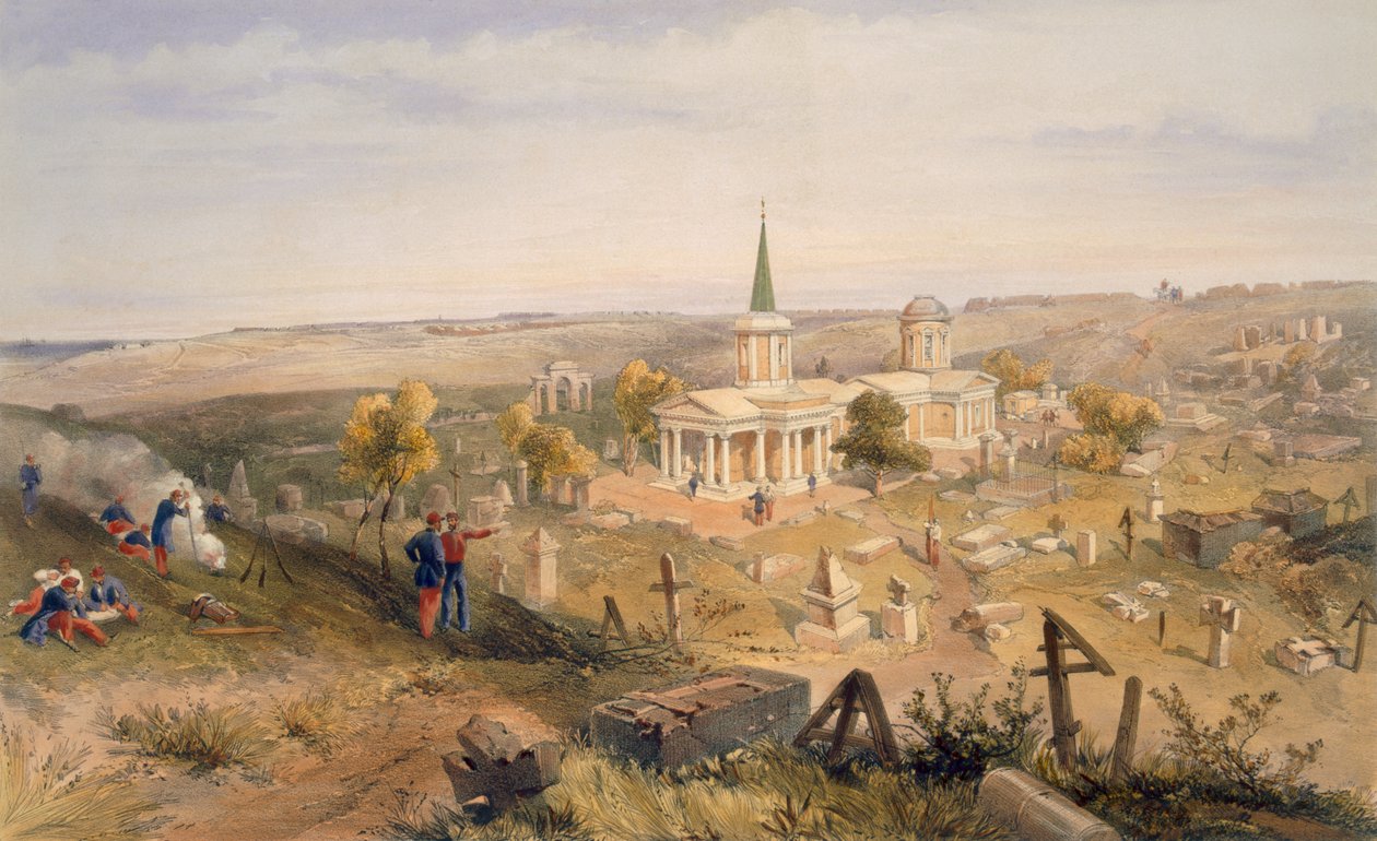 Karantén temető és templom, "A háború székhelye keleten" tányérja, kocsma. Paul und Dominic Colnaghi és Társa, 1856 alkotó: William Crimea Simpson