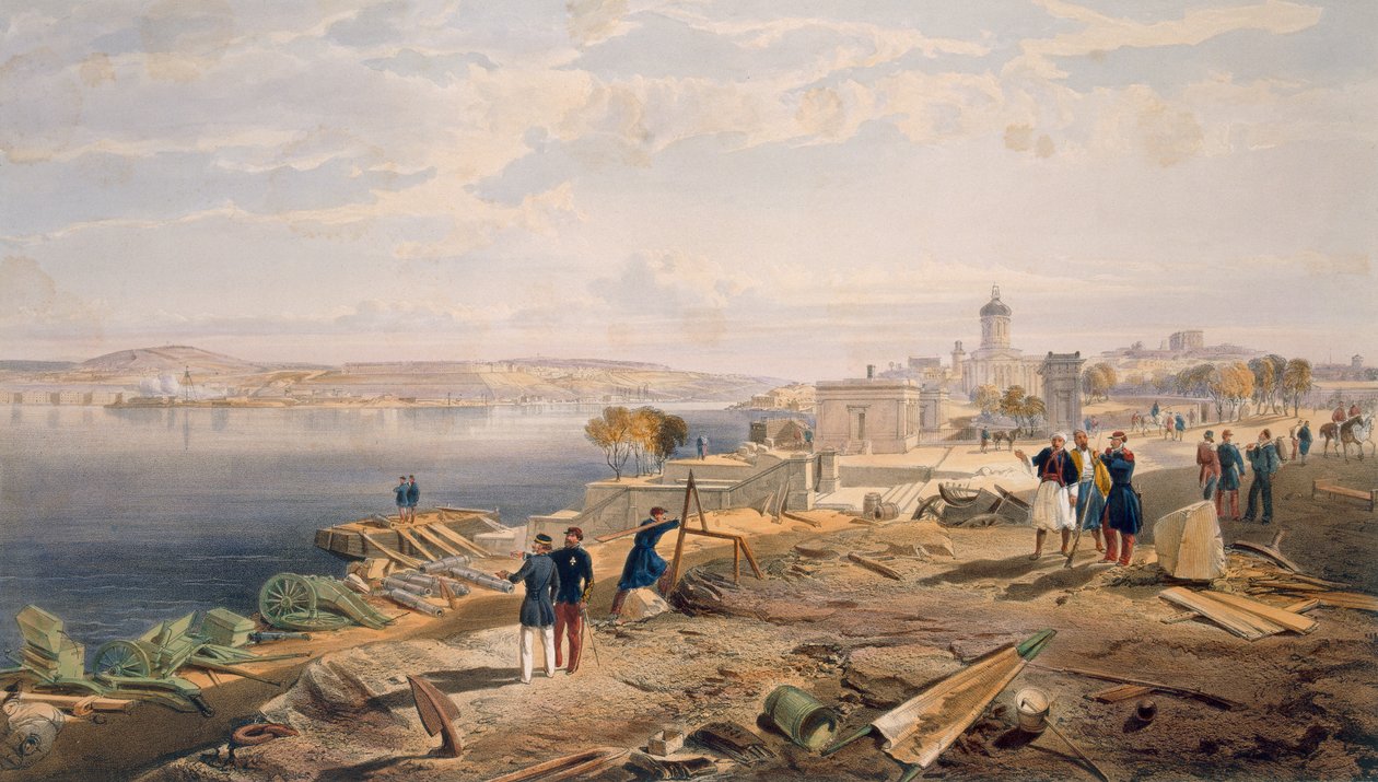 Szevasztopol a Miklós erőd hátuljáról, tábla a "The Seat of War in the East" című könyvből, Paul és Dominic Colnaghi és Társai kiadása, 1856. alkotó: William Crimea Simpson