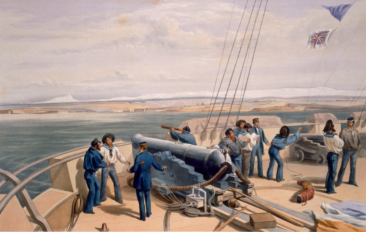 Sebastopol a tengerből, lemez a „The Seat of War Keleten”-ből, kiadó: Colnaghi and Co., 1856 (kézzel színezett litho) alkotó: William Crimea Simpson