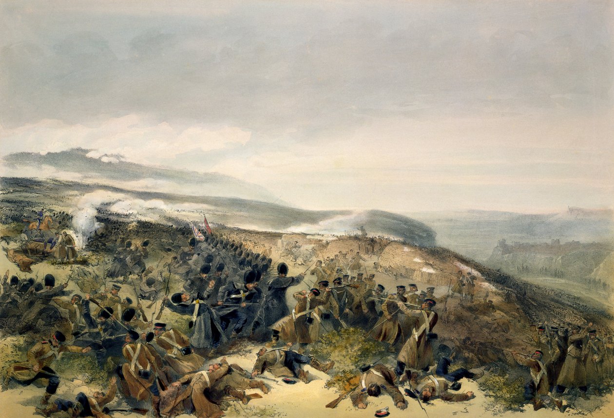 Az őrség második vádja Inkermannél, 1854. november 5., a Colnaghi és Társa által 1856-ban kiadott „The Seat of War in the East” lemeze alkotó: William Crimea Simpson