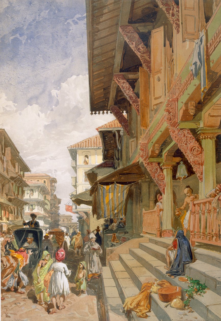 Utca Bombayben, az „India Ancient and Modern” című filmből, 1867 alkotó: William Crimea Simpson