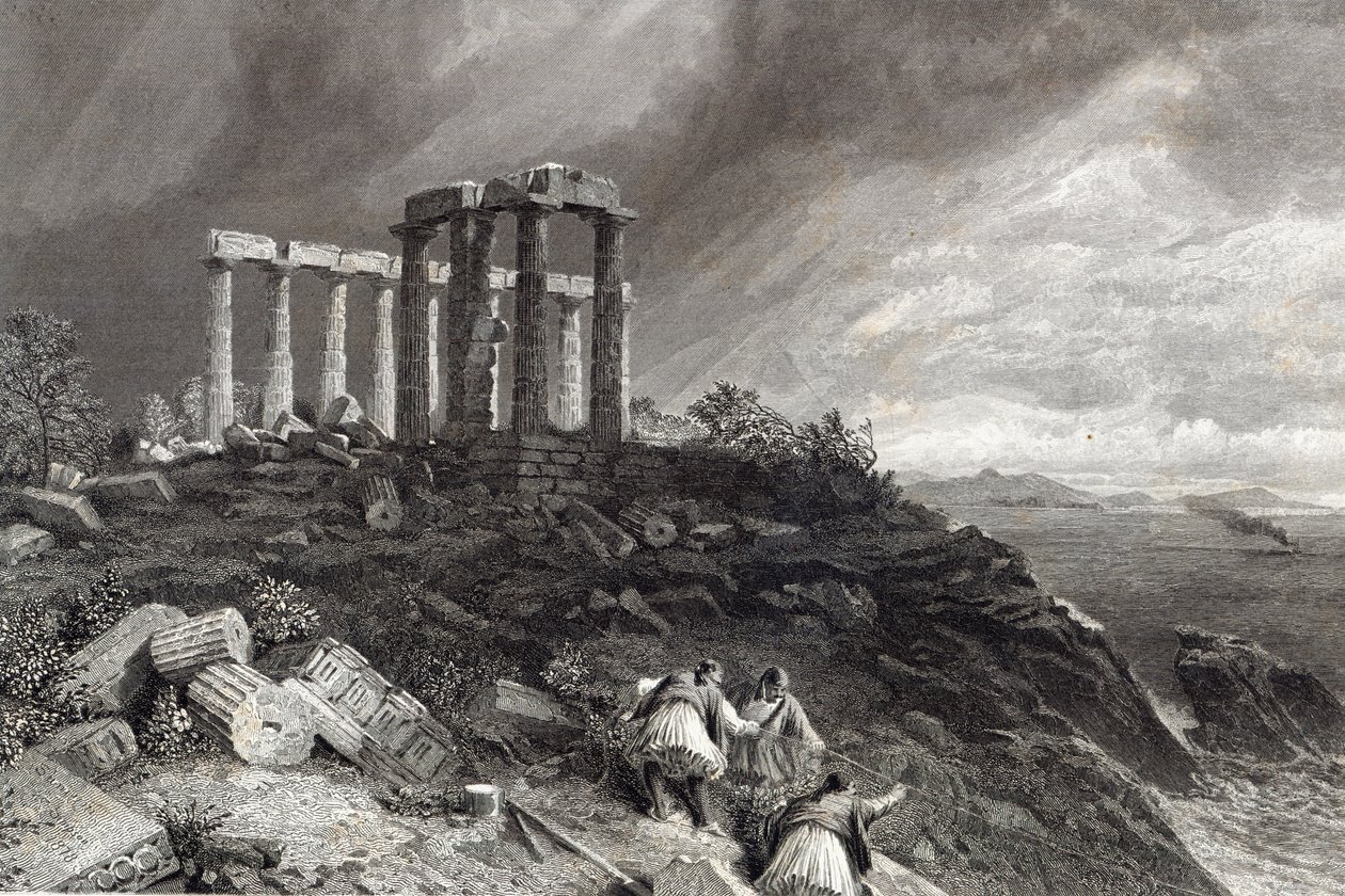 Minerva Sunium temploma, J. Saddler metszete alkotó: William Crimea Simpson