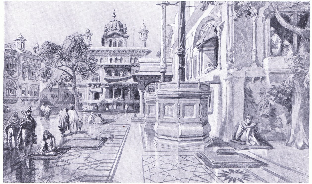 Az Akal Bunga az Arany Templomban Amritsarban, i.sz. 1864 alkotó: William Crimea Simpson