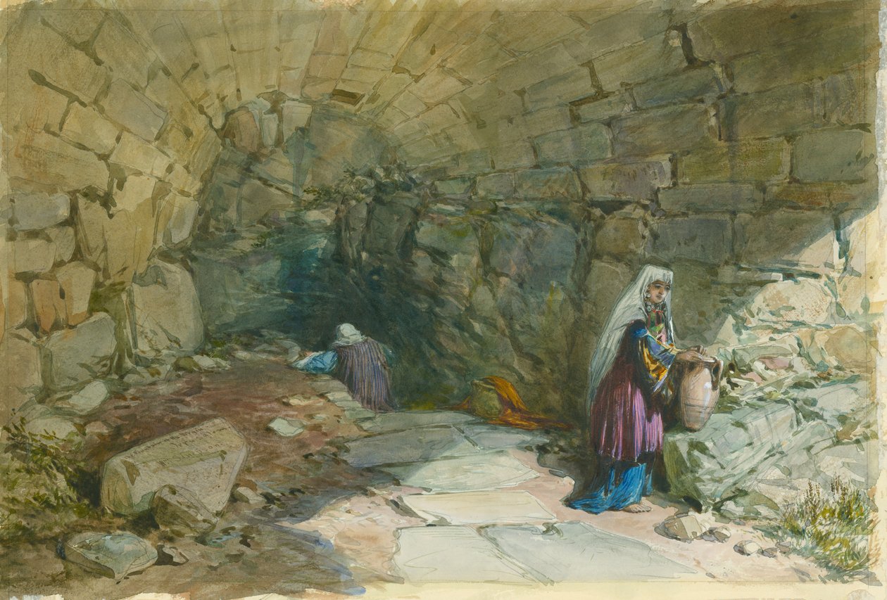 A Szűz kútja, Jeruzsálem, 1869 (wc és ceruza papíron) alkotó: William Crimea Simpson