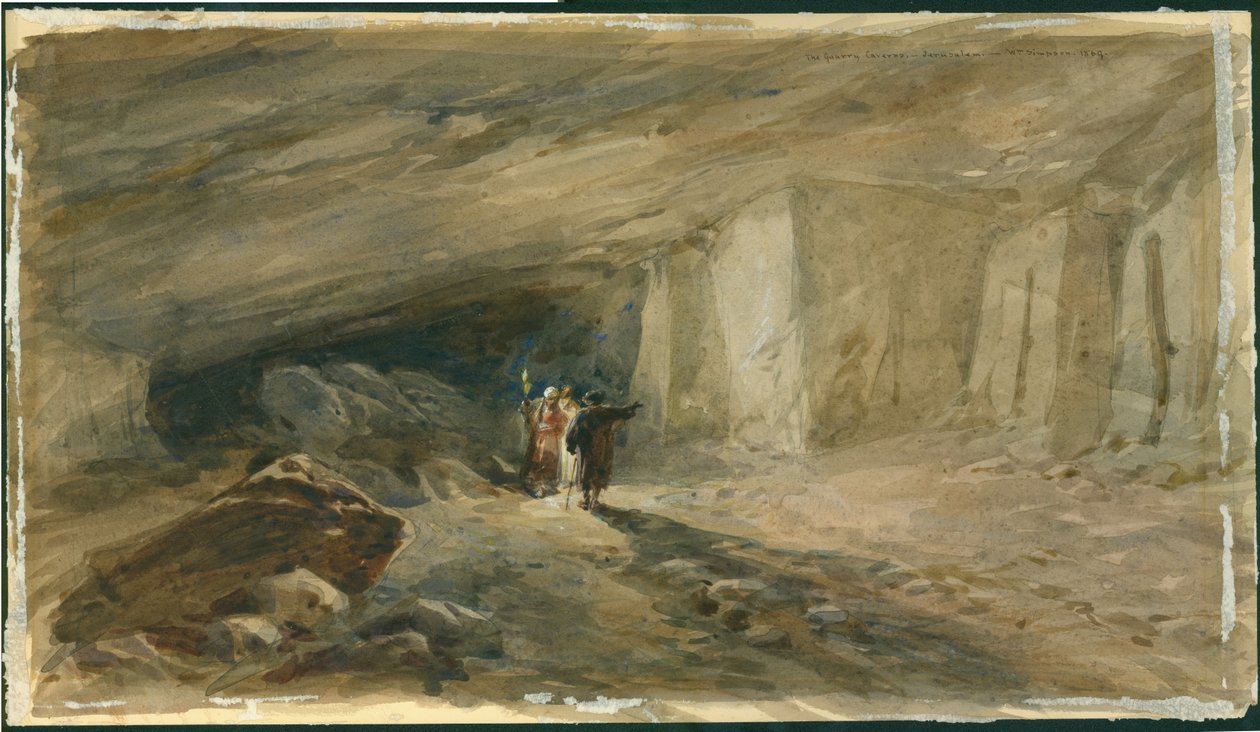 The Quarry Caverns, Jeruzsálem, 1869 (wc és ceruza papíron) alkotó: William Crimea Simpson