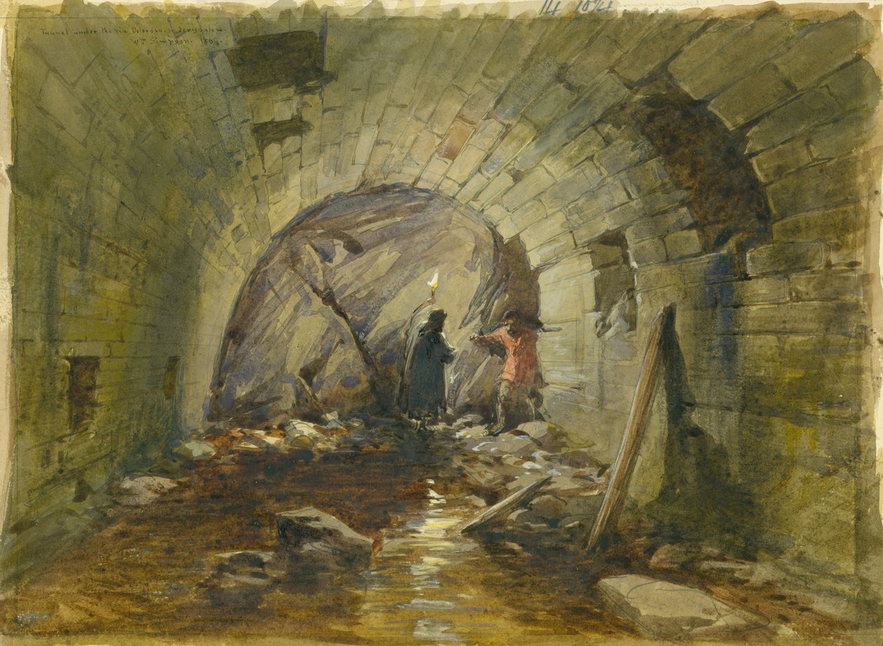 Alagút a Via Dolorosa alatt, Jeruzsálem, 1869 (wc és ceruza, papír) alkotó: William Crimea Simpson