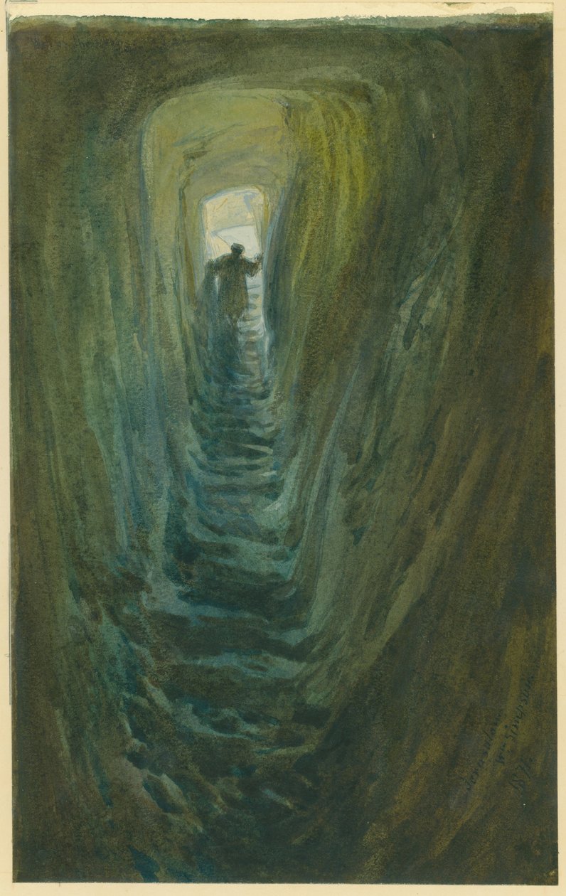 Lépcsőkút, Jeruzsálem, 1871 (wc és ceruza, papír) alkotó: William Crimea Simpson