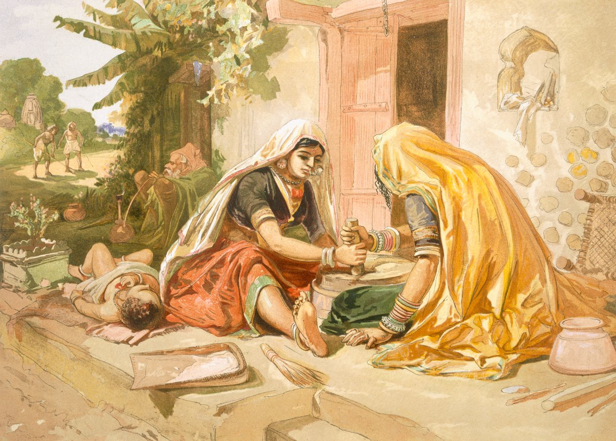 Kukoricát őrölő nők, az „Ősi és modern indiai” filmből, 1867 alkotó: William Crimea Simpson