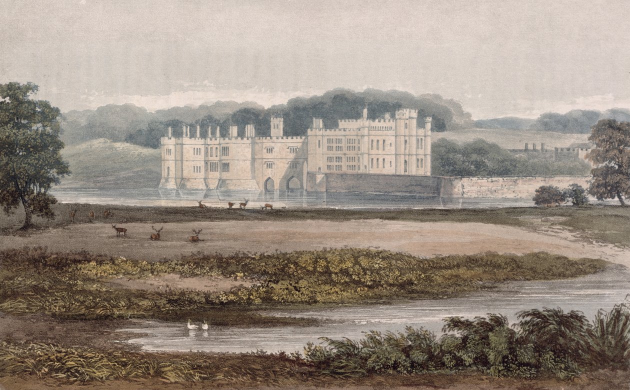 Leeds-kastély, R. Ackermann (1764-1834) „Művészetek Tárából”, 1828 (színes metszet) alkotó: William Crouch