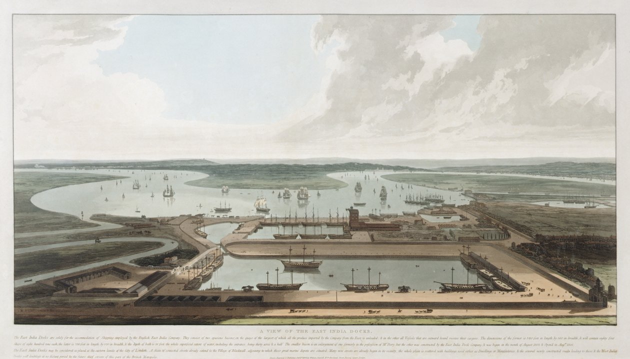Kilátás a kelet-indiai dokkokra, 1808 alkotó: William Daniell