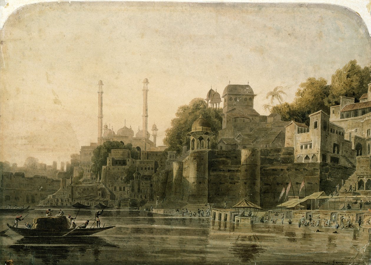 Fürdős jelenet a Gangesz-parti Ghatban alkotó: William Daniell