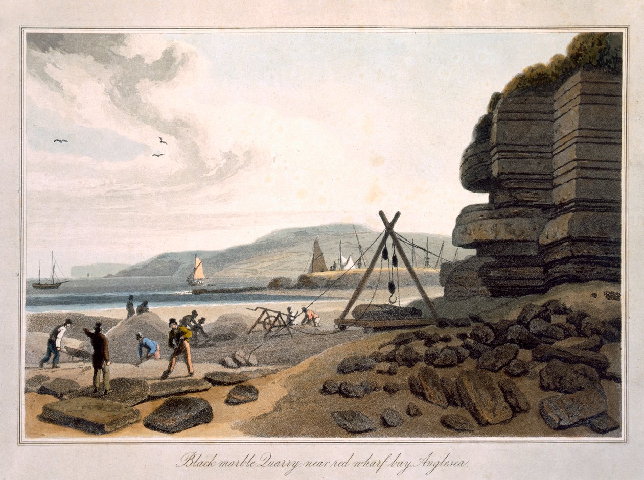Black Marble Quarry közelében Red Wharf Bay, Anglesea, az „A Voyage Around Great Britain Undertaken between the Years 1814 and 1825” című filmből, 1815-ben jelent meg alkotó: William Daniell