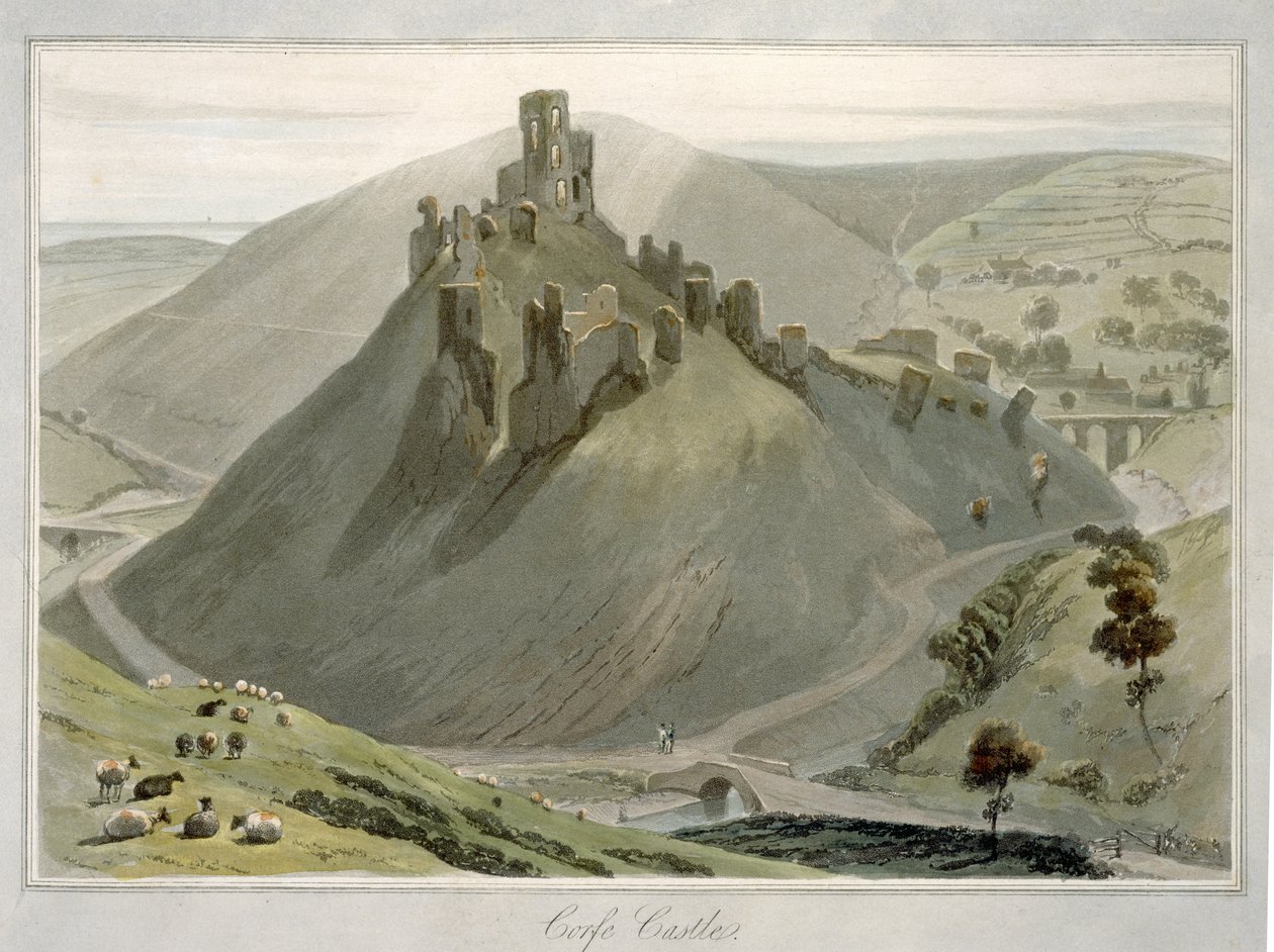 Corfe kastély, „A Voyage Around Great Britain Undertaken between the Years 1814 and 1825”, 1823-ban jelent meg (akvatinta) alkotó: William Daniell