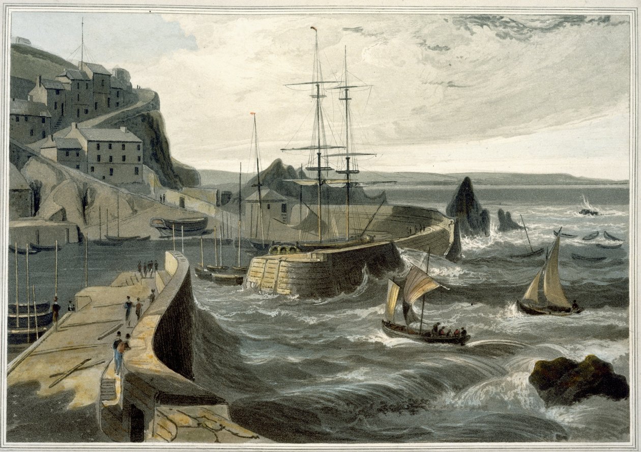 Mevagissey, Cornwall, „A Voyage Around Great Britain Undertaken between the Years 1814 and 1825” VIII. kötetéből, 1825-ben (akvatinta) alkotó: William Daniell