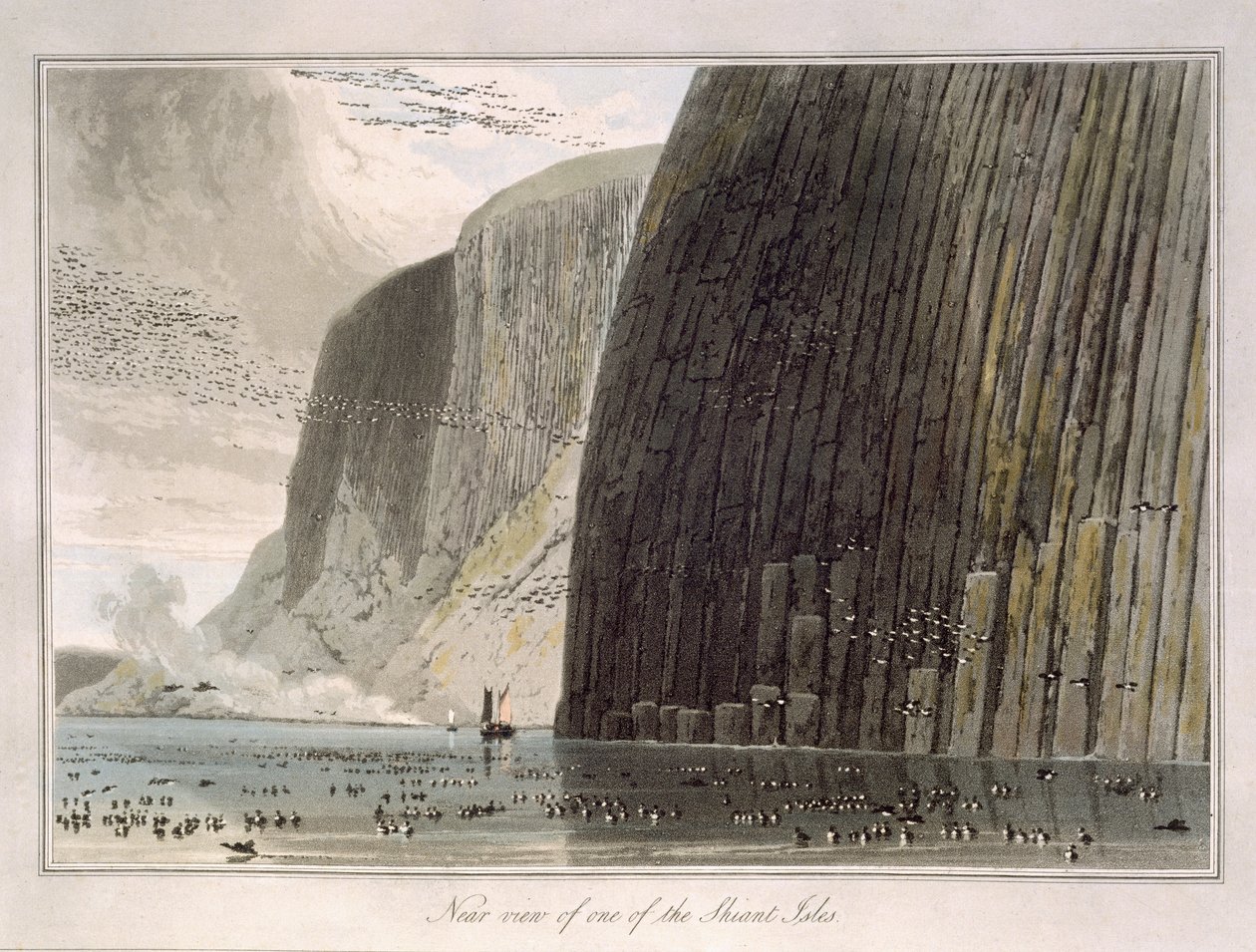 Az egyik Shiant-sziget közeli kilátása az 1829-ben megjelent „Utazás Nagy-Britannia körül 1814 és 1825 között” c. alkotó: William Daniell
