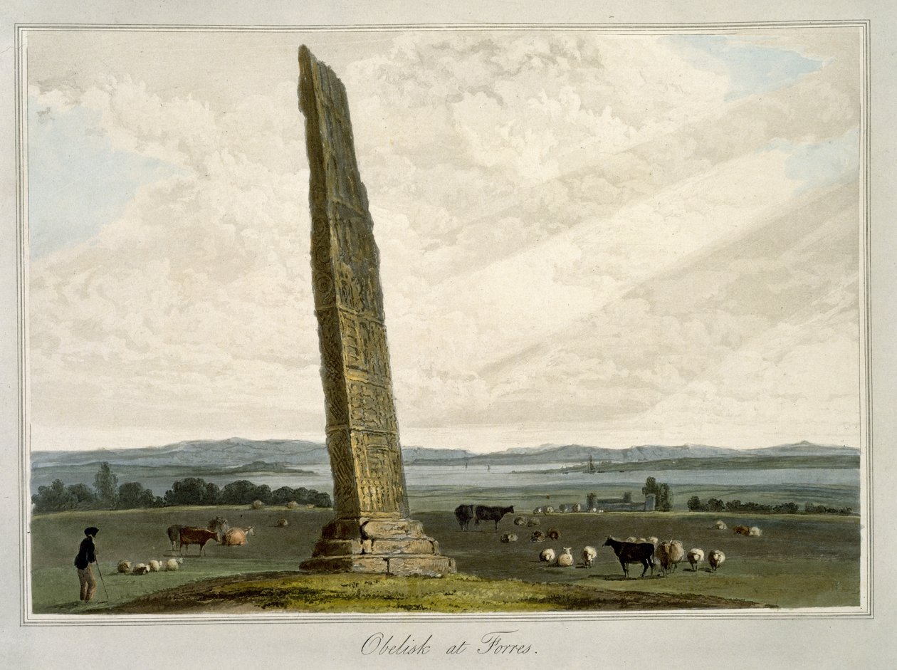 Obeliszk Forresnél, az 1821-ben megjelent "Egy Nagy-Britannia körüli utazás 1814 és 1825 között" című könyvből. alkotó: William Daniell