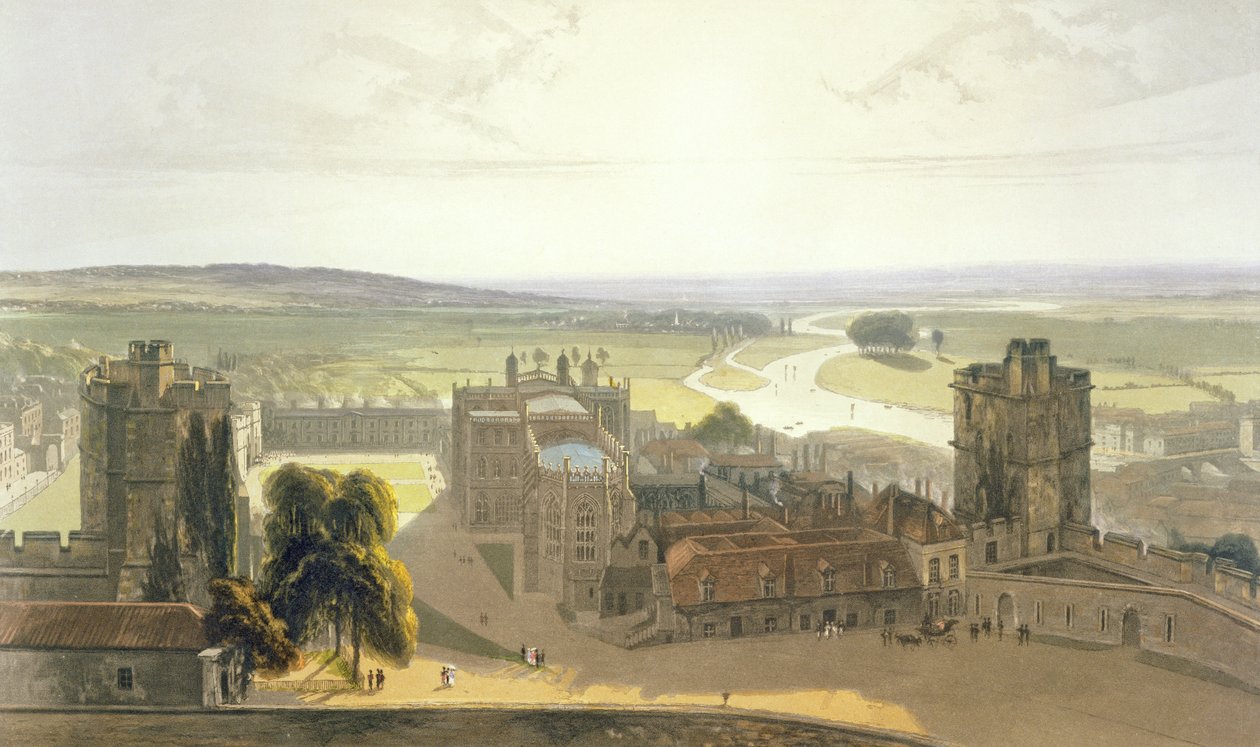 Windsori kastély, Windsor, Eton és Virginia Water nézeteit bemutató összeállításból, 1825-30 alkotó: William Daniell