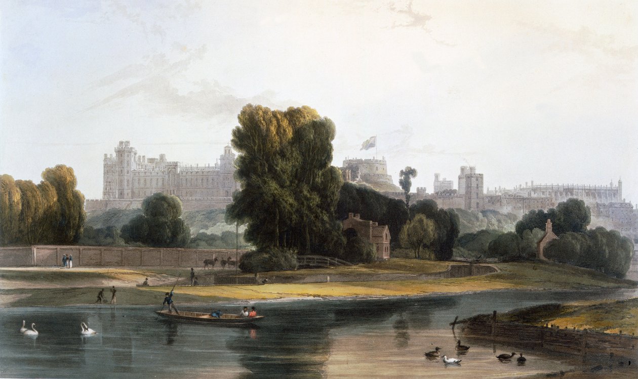Windsori kastély a Temze folyótól Etonnál, a „Windsor, Eton és Virginia Water kilátásai” című filmből, 1827-30 alkotó: William Daniell