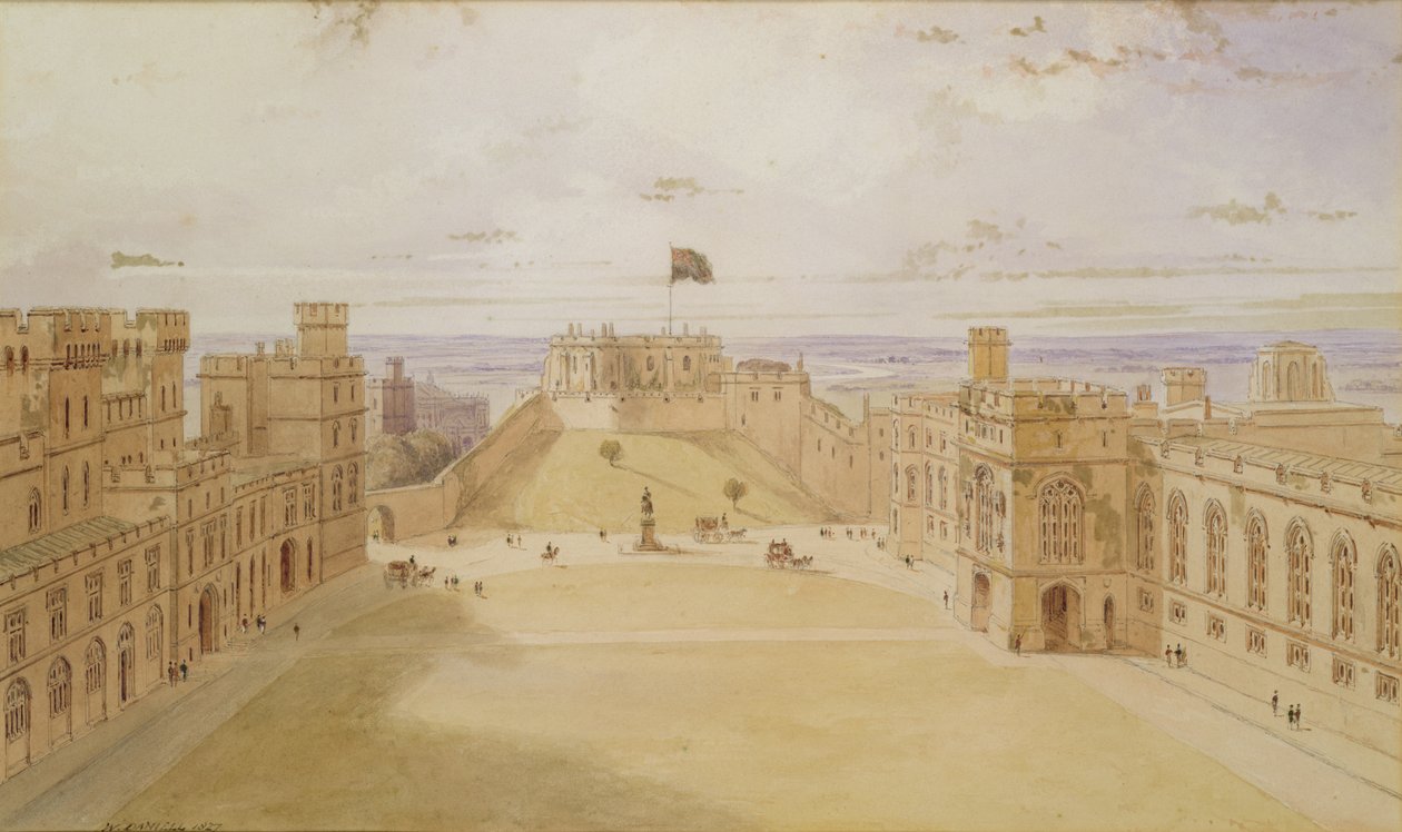 Windsori kastély, a négyszög, 1827 (wc papíron) alkotó: William Daniell