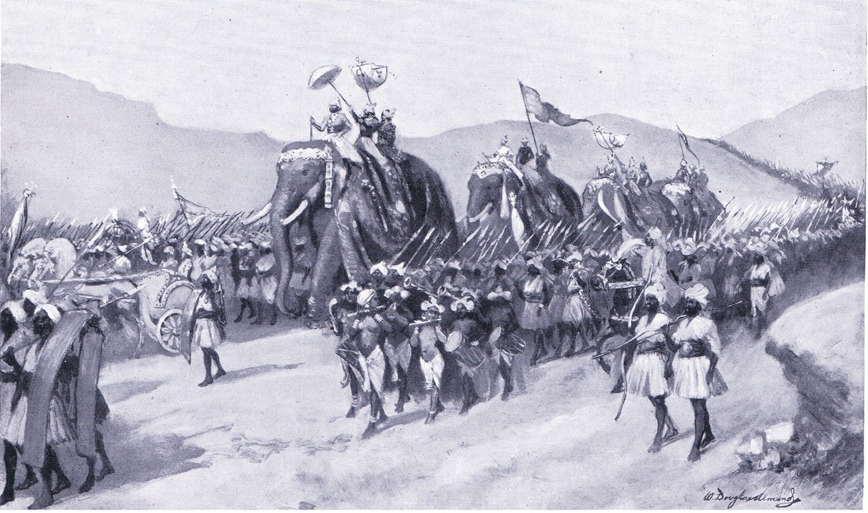 Vikramadaditya Gupta kivonul a háborúba i.sz. 395-ben alkotó: William Douglas Almond