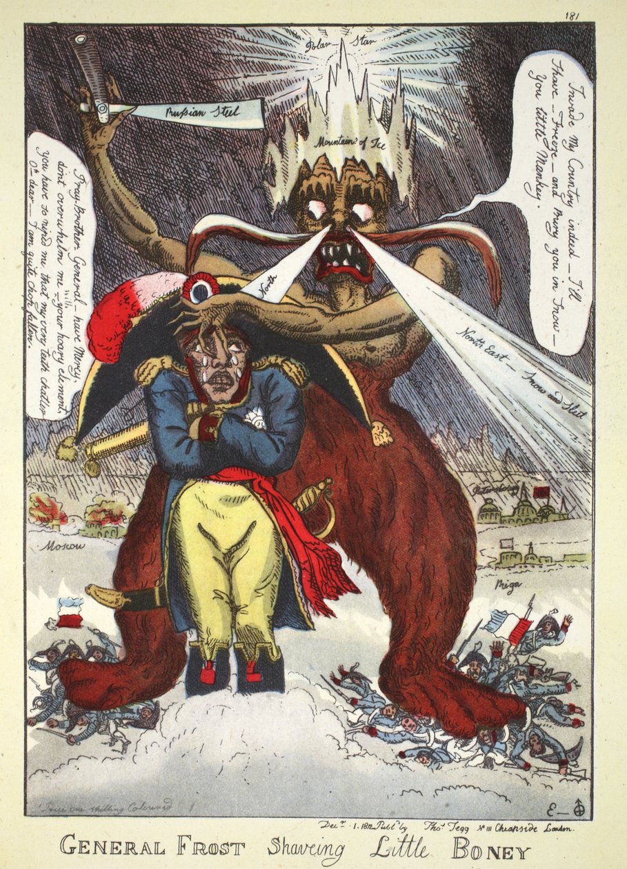 General Frost Shaving Little Boney, pub. Thomas Tegg, 1812 (kézzel színezett metszet) alkotó: William Elmes