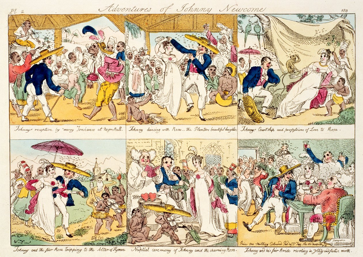 Johnny Newcome kalandjai, 1812-ben (színes rézkarc) alkotó: William Elmes
