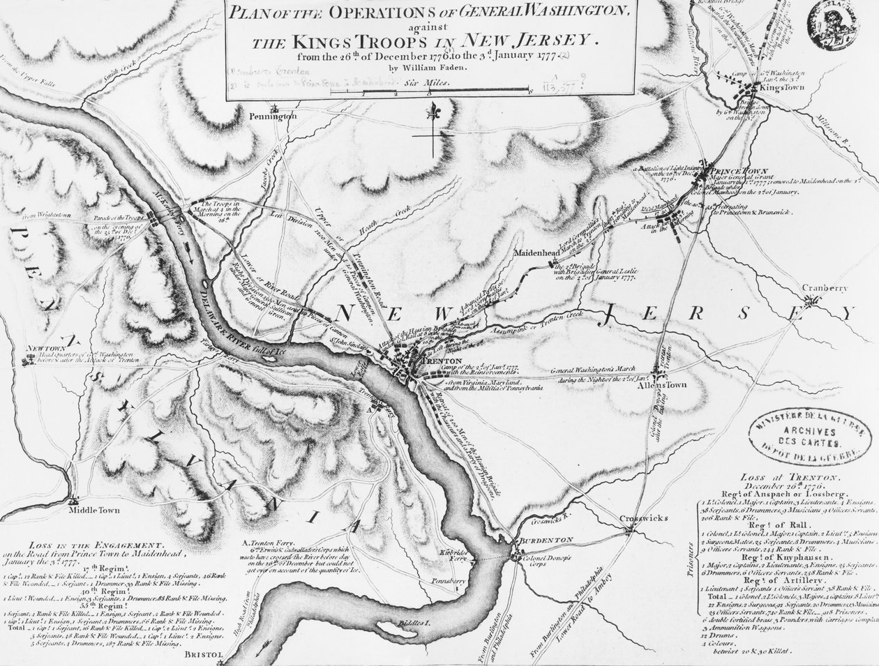 Washington tábornok hadműveleteinek terve a királyi csapatok ellen New Jerseyben, 1777. alkotó: William Faden