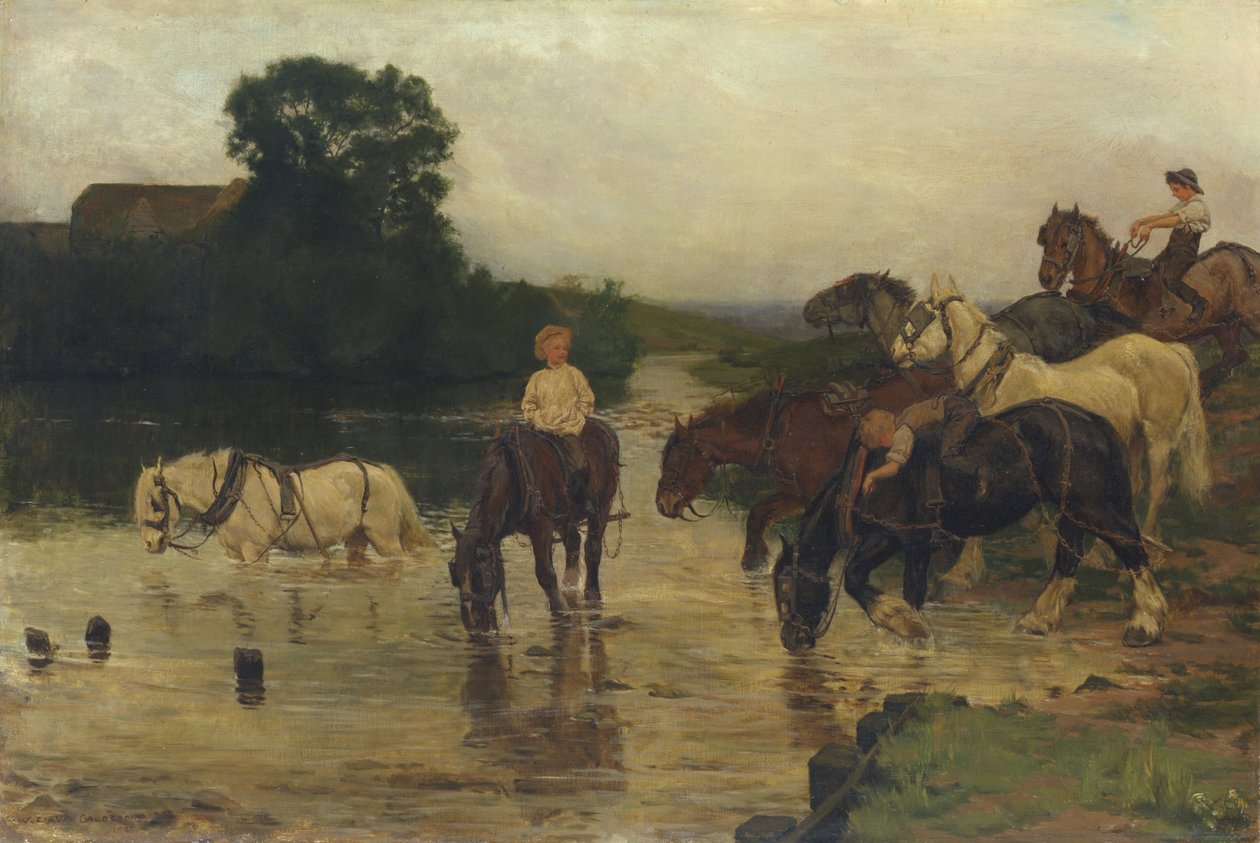 Fürdő lovak munka után, 1884 alkotó: William Frank Calderon