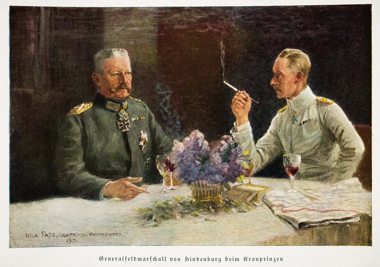 Vilmos, Németország trónörököse és Von Hindenburg tábornagy a Kronprinzenben, pub. 1917 alkotó: William Friedrich Georg Pape