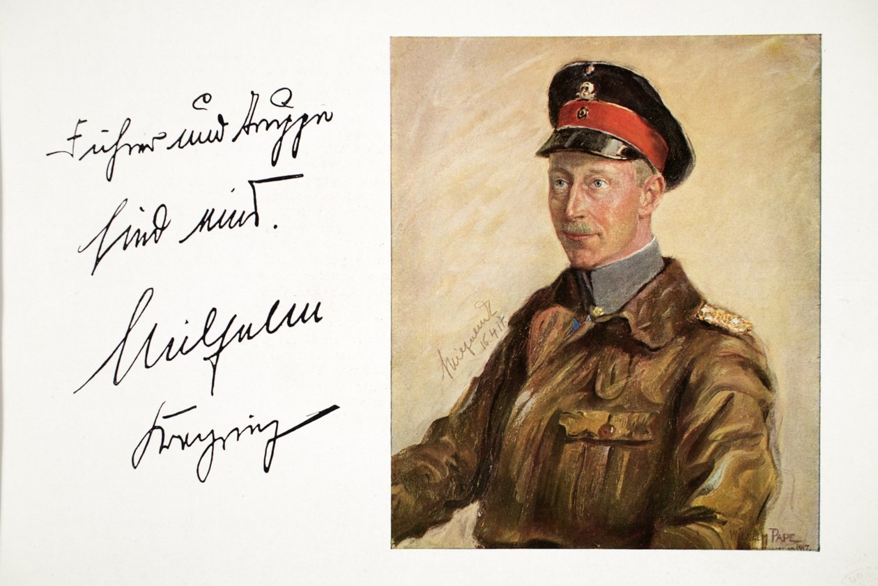 Vilmos, Németország trónörököse katonai egyenruhában, pub. 1917. április 16. (színes litográfia) alkotó: William Friedrich Georg Pape