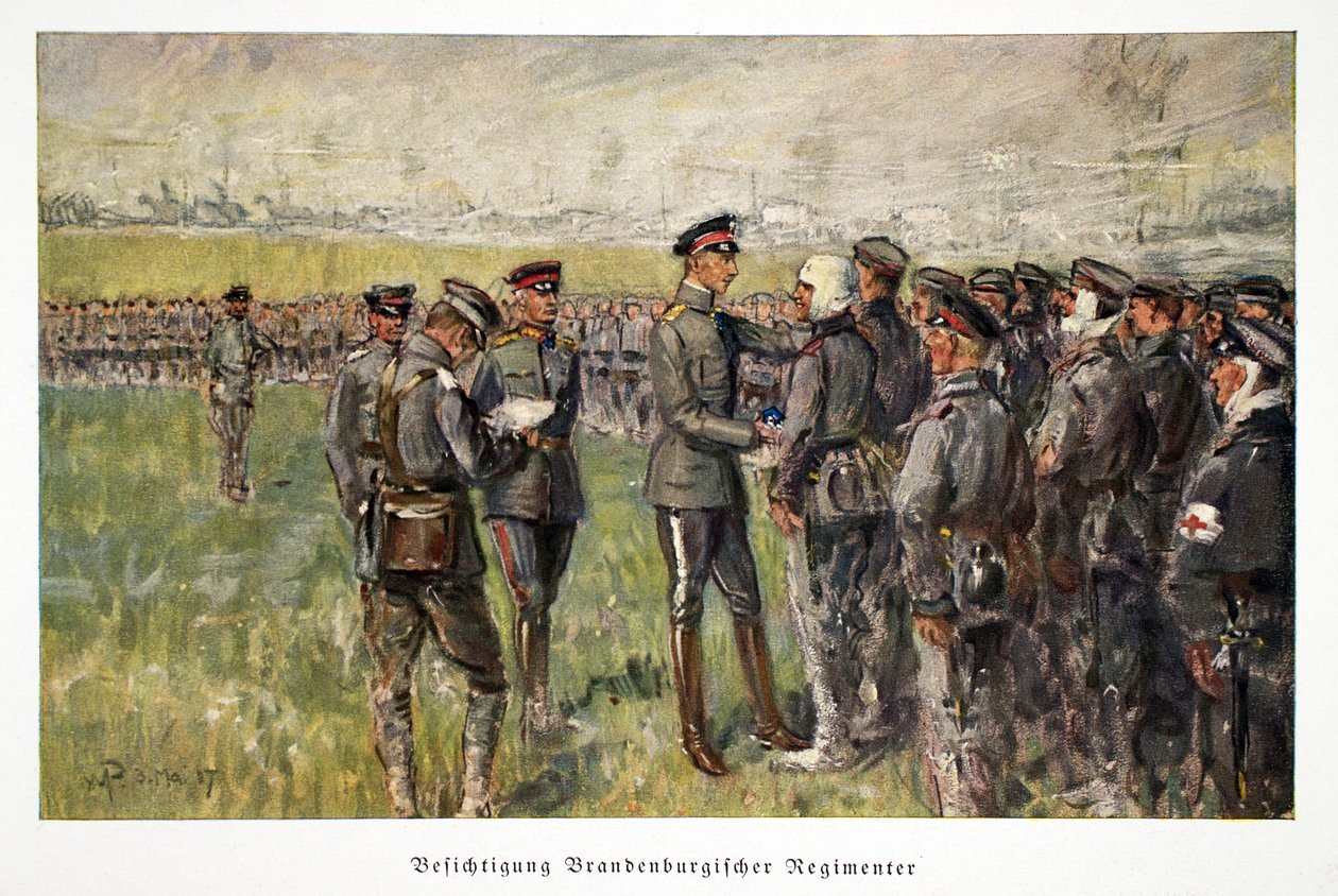 Vilmos, német koronaherceg, meglátogatja a sebesült csapatokat a terepen, kocsmában. 3. Mária 1917 alkotó: William Friedrich Georg Pape