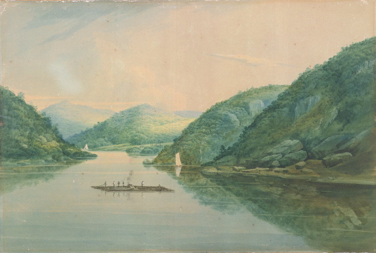 Kilátás a Fort Montgomery közelében, New York, 1820 (wc és grafit papíron) alkotó: William Guy Wall