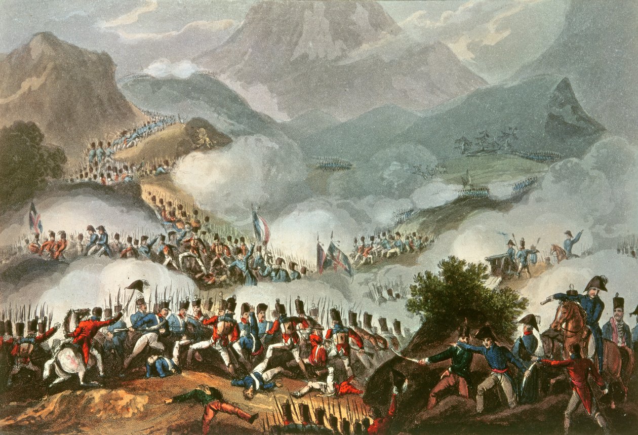 Pireneusi csata, 1813. július 28., James Jenkins „Nagy-Britannia és szövetségesei harci eredményei 1799-től 1815-ig” című művéből, Thomas Sutherland (sz. e. 1785) metszete (színes metszet) alkotó: William Heath