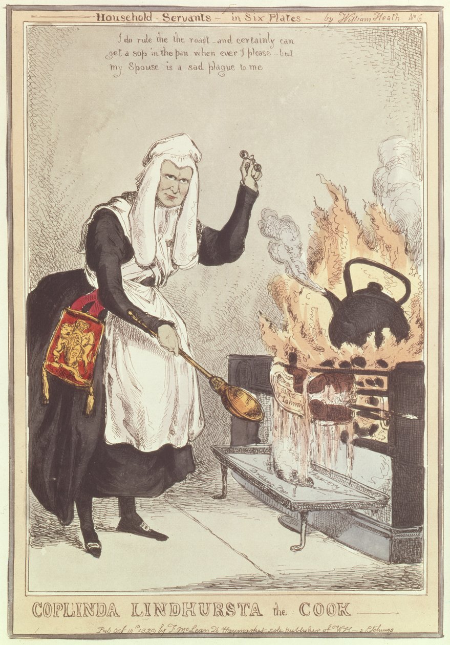 Coplinda Lindhursta, a szakács, 6. szám a Háztartási szolgálók sorozatból, 1829-ben jelent meg alkotó: William Heath