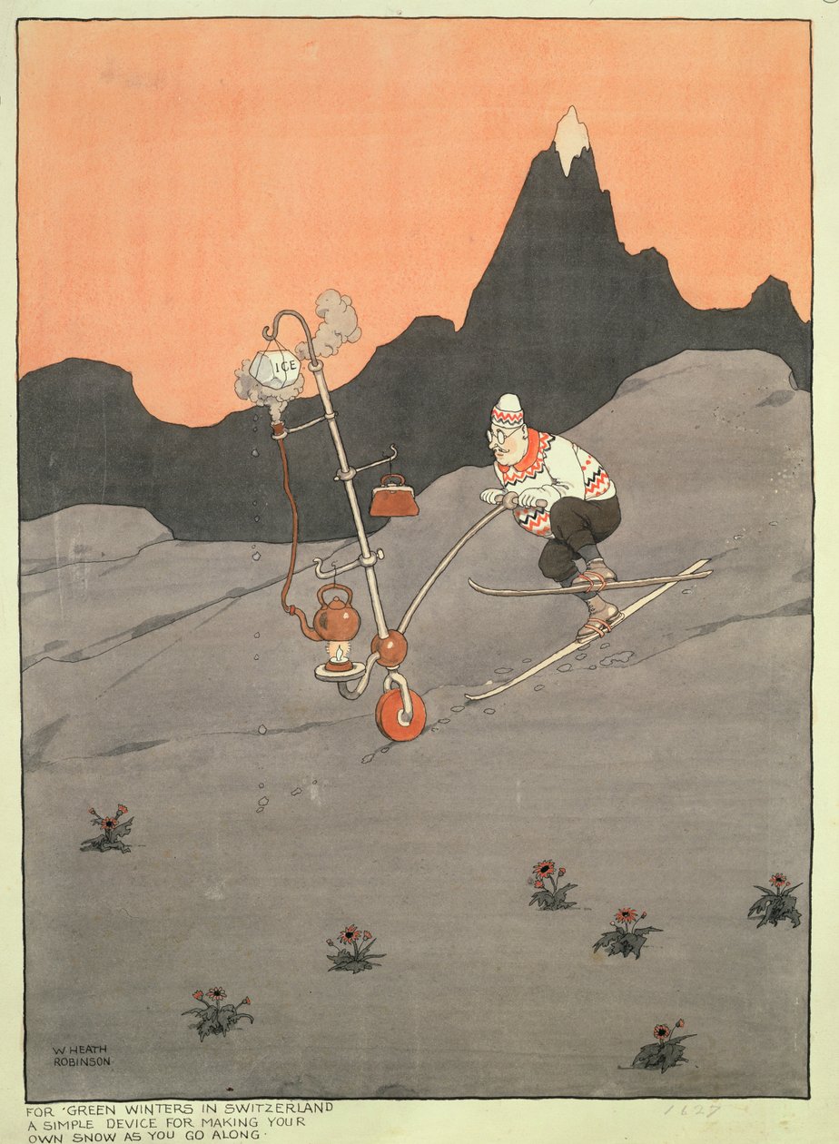Zöld telekre Svájcban – Egy egyszerű eszköz a saját hó készítéséhez menet közben alkotó: William Heath Robinson