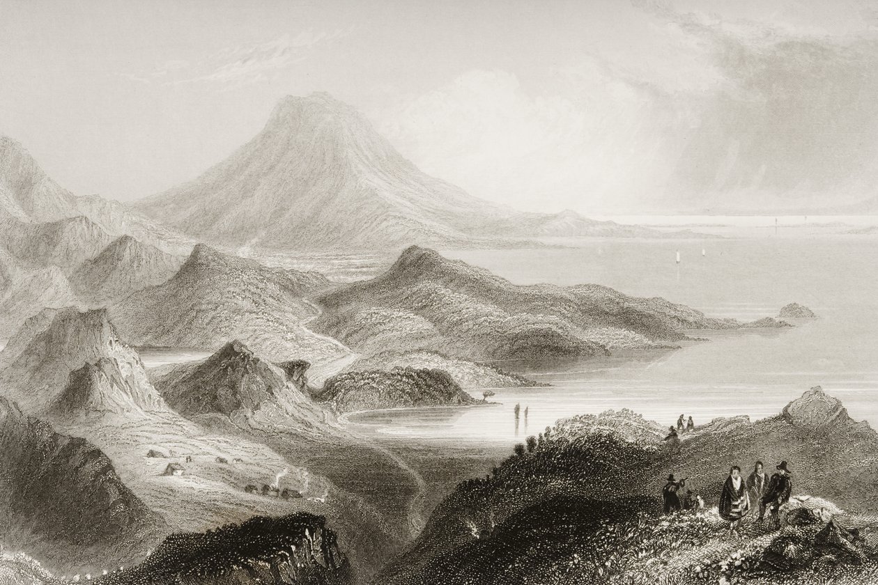 Lough Conn és Nephin hegy, Mayo megye, Írország, George Virtue „Scenery and Antiquities of Ireland” című művéből, 1860-as évek alkotó: William Henry Bartlett