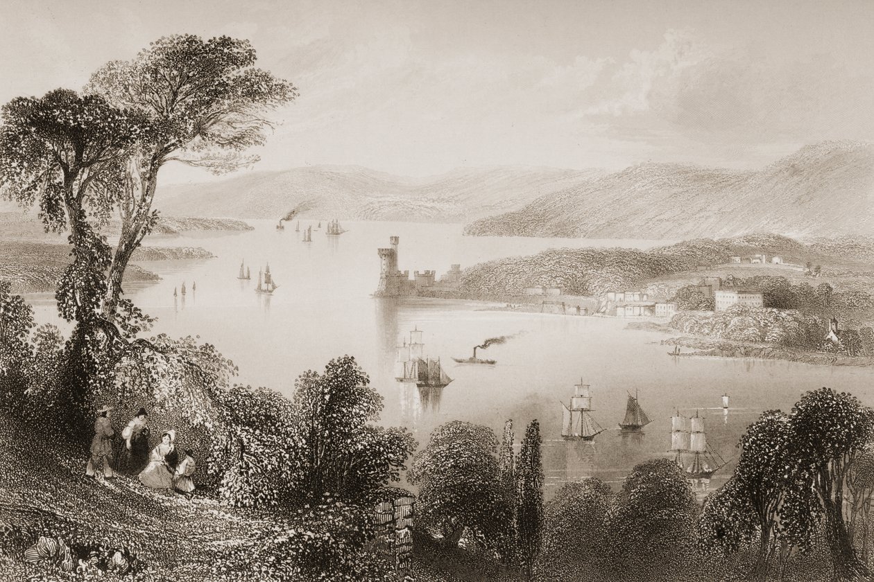 A Cork folyó a Glanmire Road alulról, Cork megye, Írország, George Virtue „Scenery and Antiquities of Ireland” című művéből, 1860-as évek alkotó: William Henry Bartlett