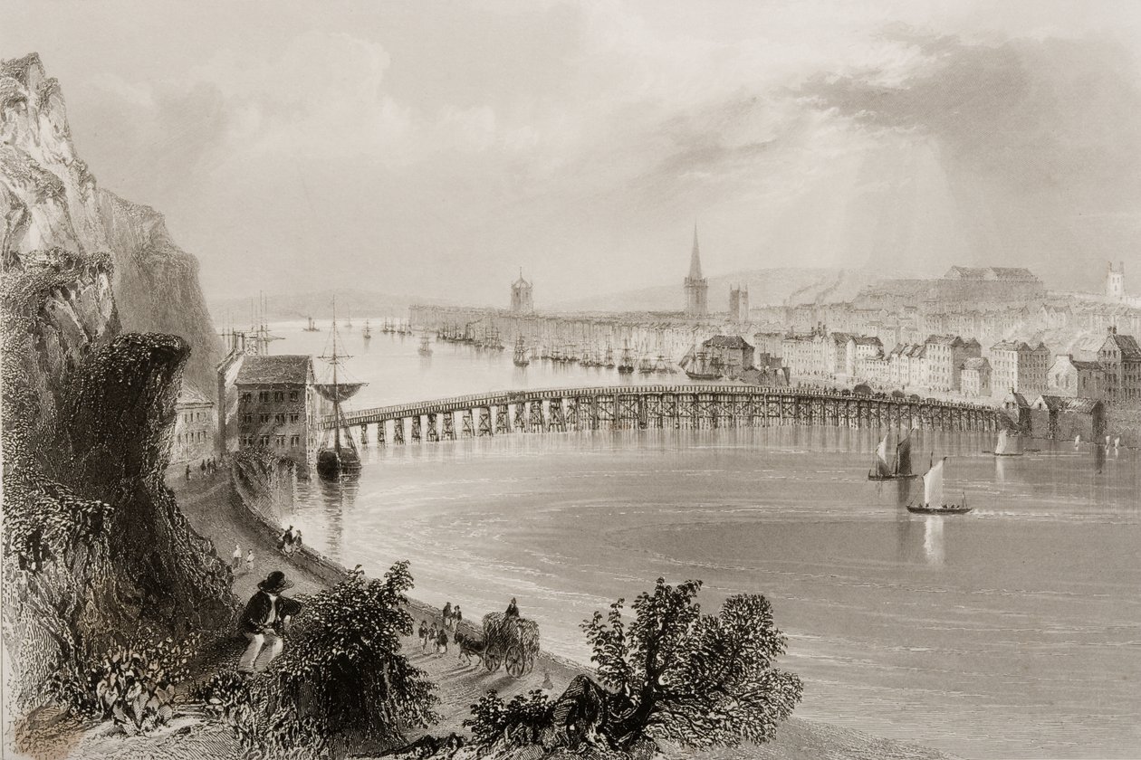 Waterford, Írország, George Virtue „Scenery and Antiquities of Ireland” című művéből, 1860-as évek alkotó: William Henry Bartlett