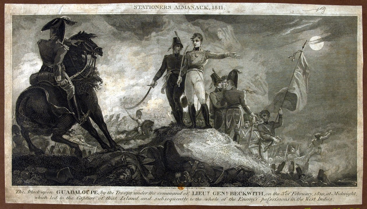 A Beckwith altábornagy parancsnoksága alatt álló csapatok támadása Guadeloupe ellen 1810. február 3-án éjfélkor, a "The Stationer