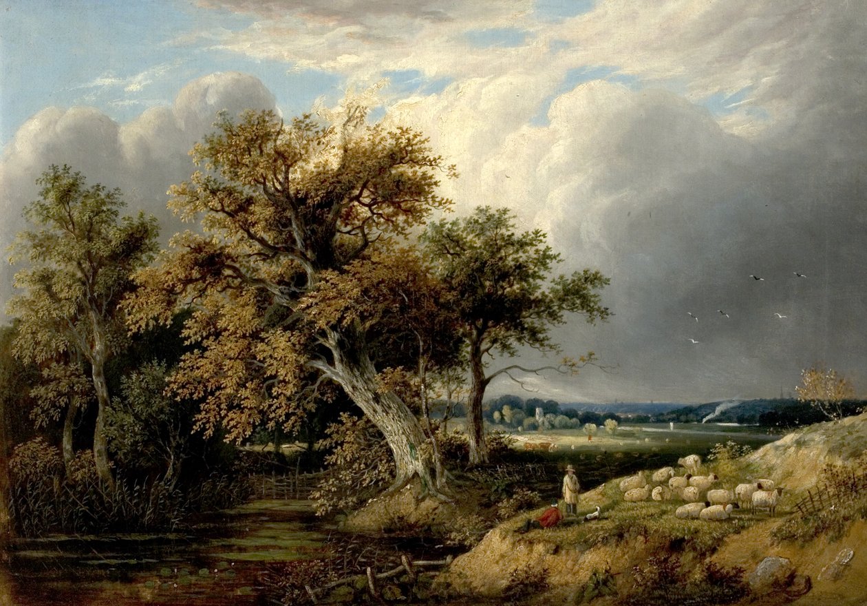 Táj fákkal és juhokkal, 19. század alkotó: William Henry Crome