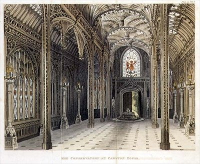 A gótikus konzervatórium, Carlton House, a Pynes Royal Residences című, 1818-ban megjelent kötetből. alkotó: William Henry Pyne