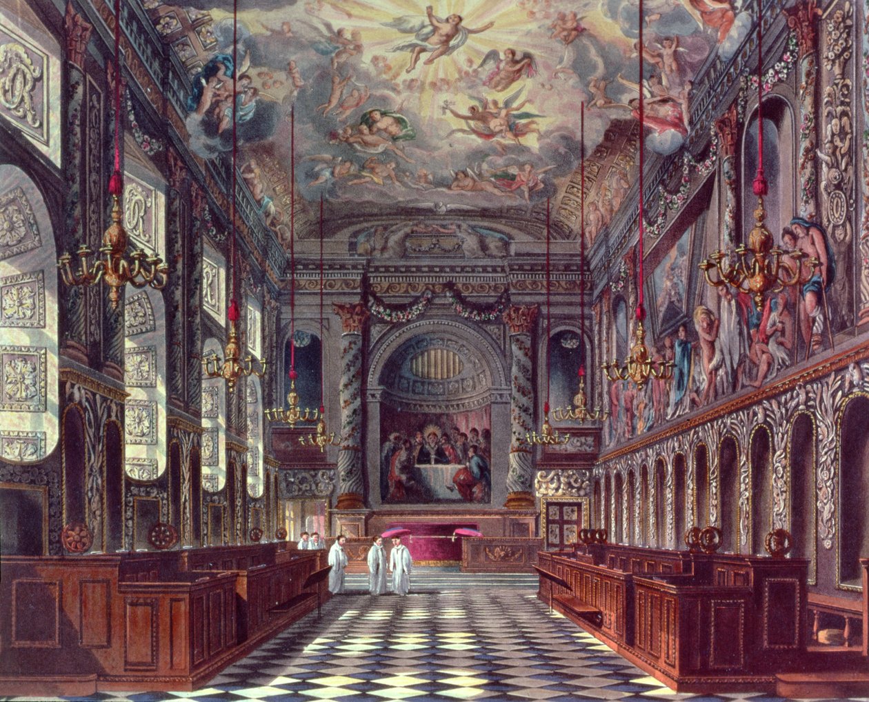 A királyi kápolna, a windsori kastély a Pynes királyi rezidenciáktól, 1818 alkotó: William Henry Pyne