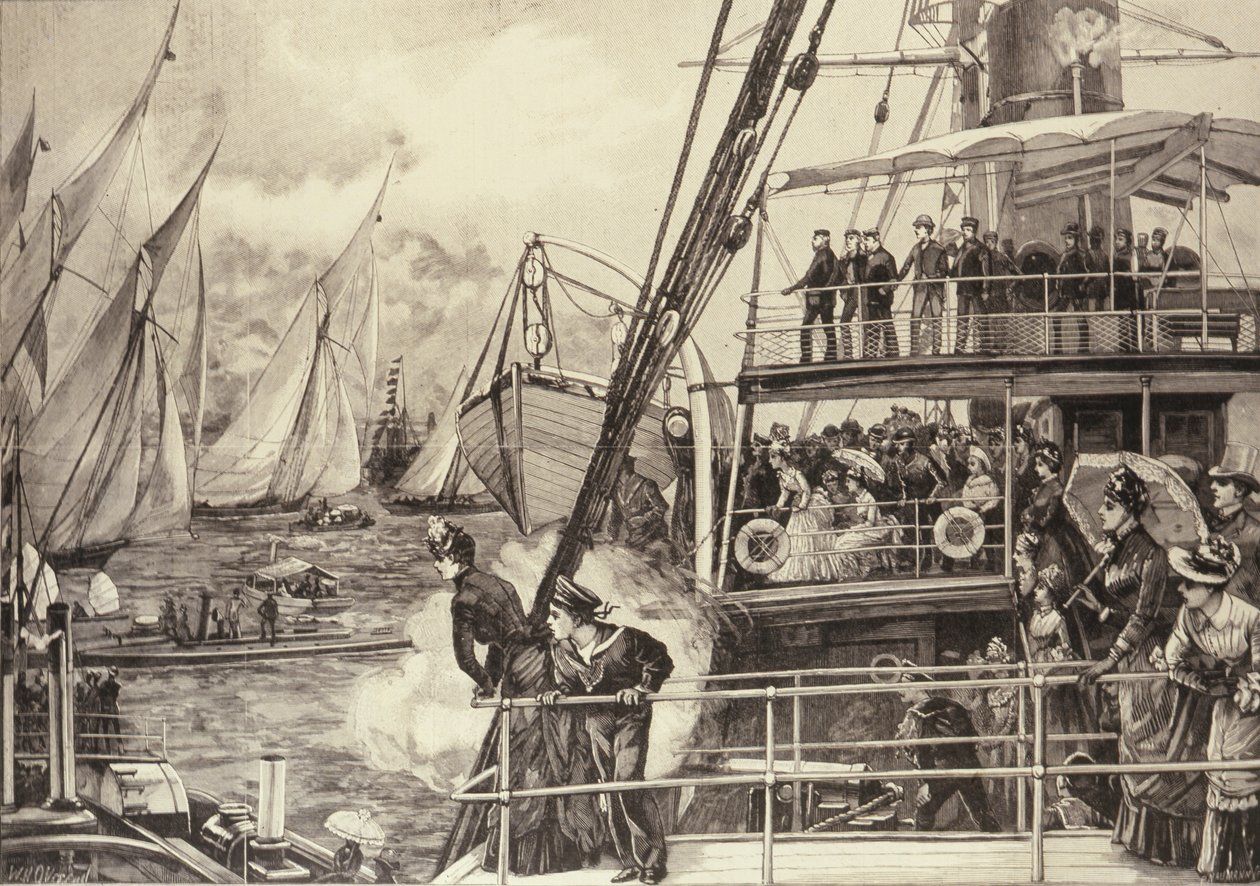 A walesi herceg indul a jubileumi jachtversenyen, az Illustrated London Newsból, 1887. június 25. alkotó: William Heysham after Overend