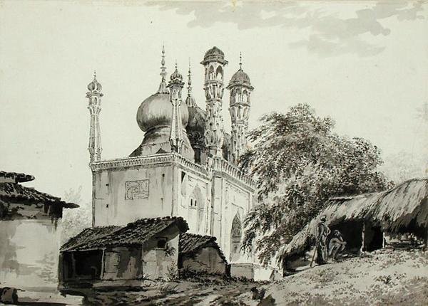 Egy mecset Gazipoorban, 1781 körül (ceruza, toll, tinta és mosás papíron) alkotó: William Hodges