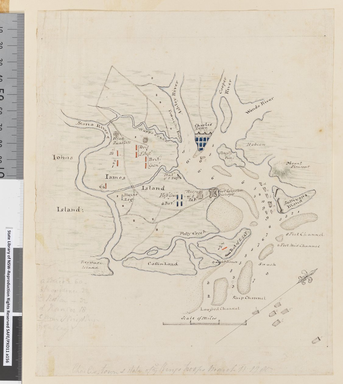 37b. oldal Charlestown térképe és a királyi csapatok állama, 1780. március 11. (ceruza, toll és tinta) alkotó: William Hodges