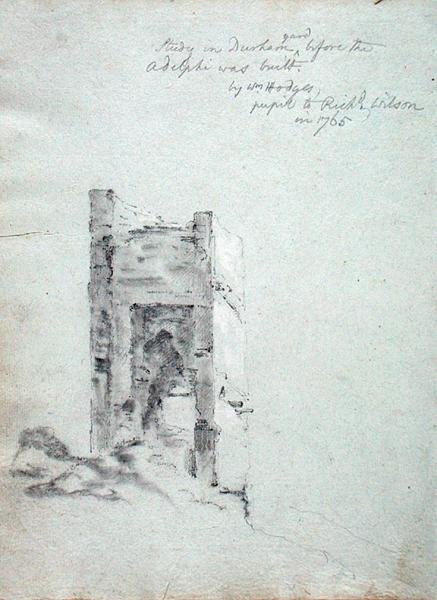 Tanulmány a durhami udvarban az Adelphi építése előtt, Richard Wilson (1714-82) olasz vázlatfüzetéből (kréta, papír). alkotó: William Hodges