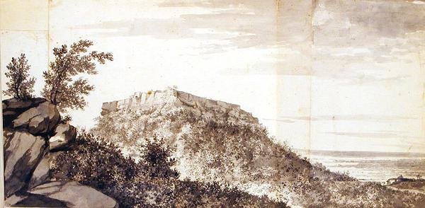 Bidjegur (Bijagarh) erődjének látképe 1781 körül (szürke tus és grafit, összeillesztett papírlapokon) (lásd még 174459) alkotó: William Hodges